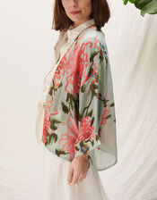 One Hundred Stars Floral Print Short Kimono, Blue (AQUA), large