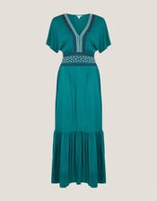 Jacqui Embroidered Jersey Midi Dress, Teal (TEAL), large