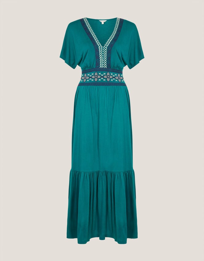 Jacqui Embroidered Jersey Midi Dress, Teal (TEAL), large