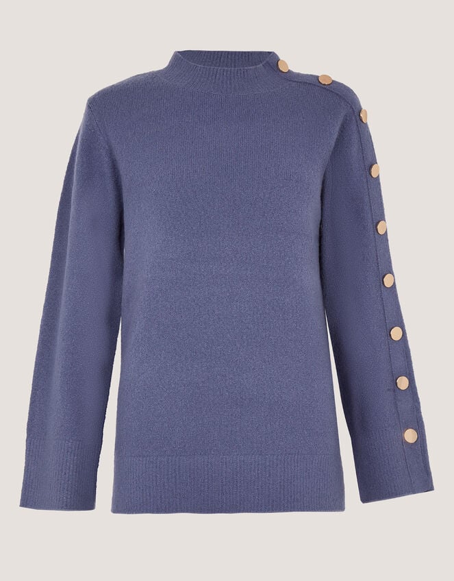 Breda Funnel Neck Button Jumper, Blue (BLUE), large