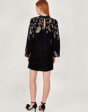 Fenix Embellished Feather Dress, Black (BLACK), large