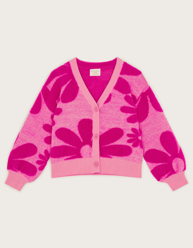 Floral V-Neck Cardigan, Red (RED), large