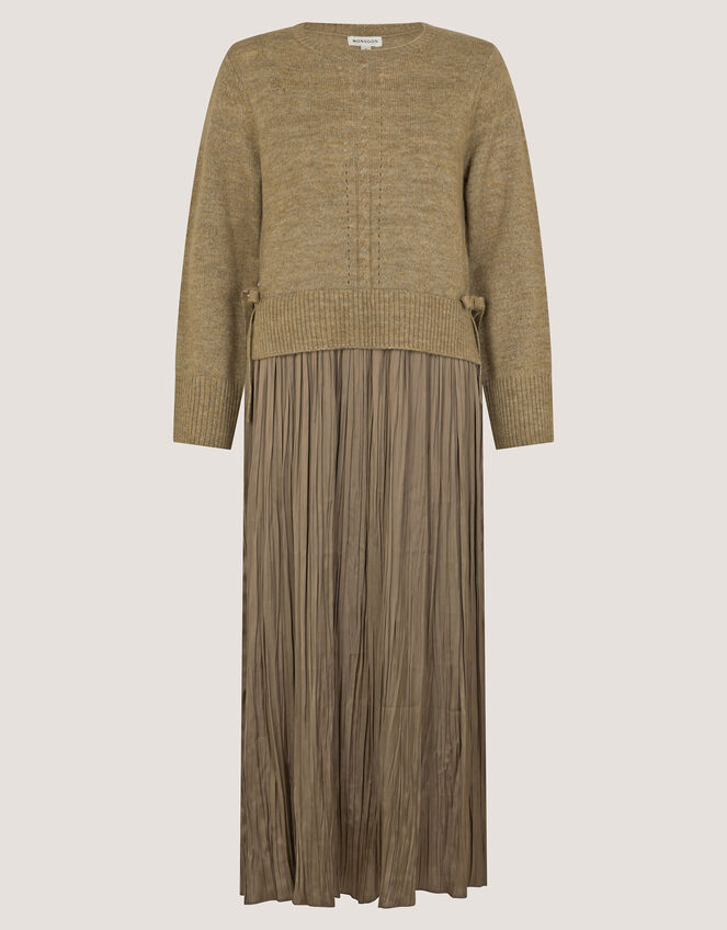 Nayla Jumper Pleated Midi Dress, Mink (MINK), large