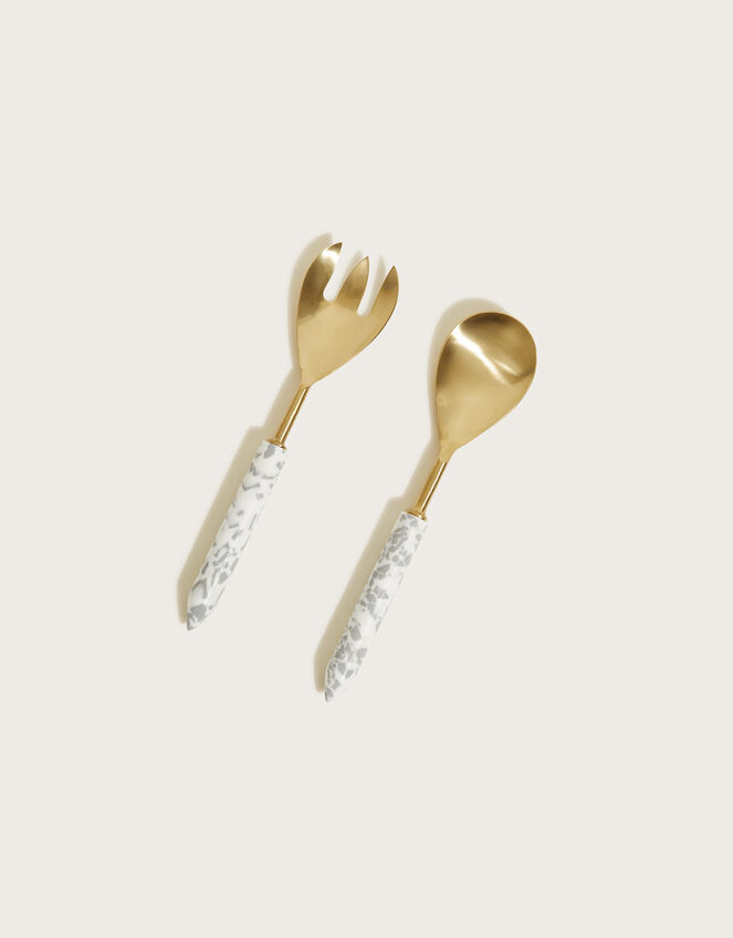 Large Mottled Serving Fork and Spoon, , large