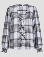 Ava Tie-Front Check Blouse, Blue (PALE BLUE), large