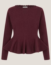 Peony Peplum Jumper, Red (BURGUNDY), large