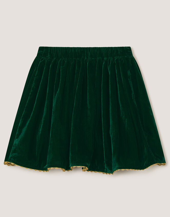 Christmas Wreath Embroidered Velvet Skirt, Green (GREEN), large