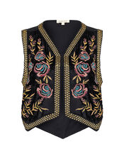 East Talia Velvet Embroidered Gilet, Black (BLACK), large
