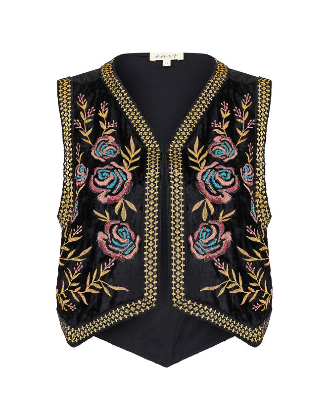 East Talia Velvet Embroidered Gilet, Black (BLACK), large
