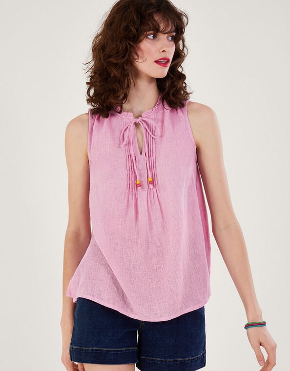 Long Line Tank Top in Linen Blend, Pink (PINK), large