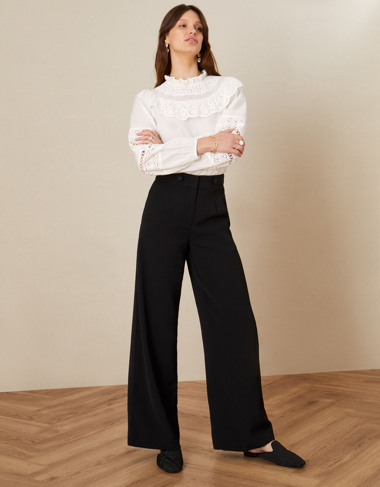 Black Lux Wide Leg Trousers  Women from Yumi UK