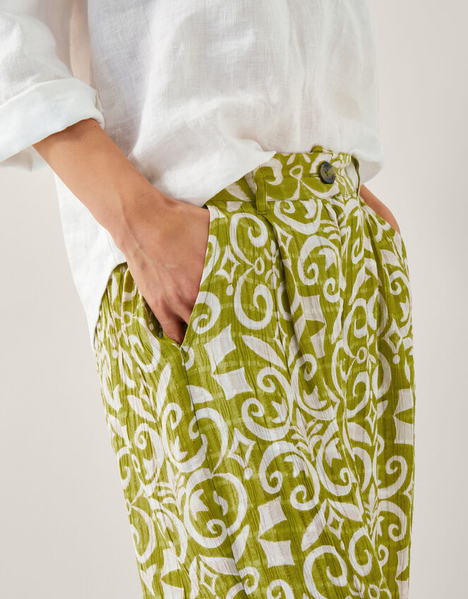 Trinny Hand-Screen Print Wide Leg Trousers, Green (GREEN), large