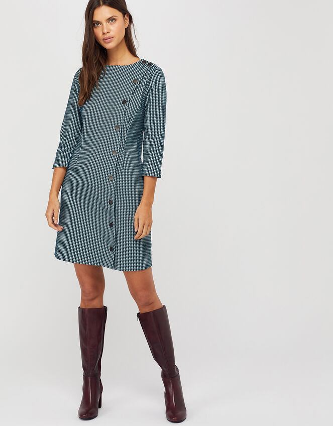 Henny Houndstooth Jacquard Dress, Teal (TEAL), large