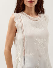 Taylor Sleeveless Embroidered Lace Top, White (WHITE), large