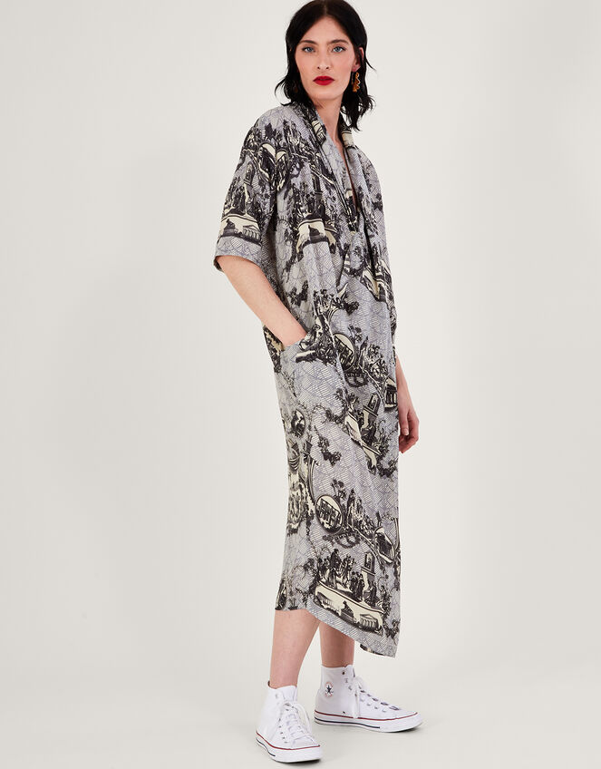One Hundred Stars Ancient Columns Print Rachel Dress, Grey (CHARCOAL), large