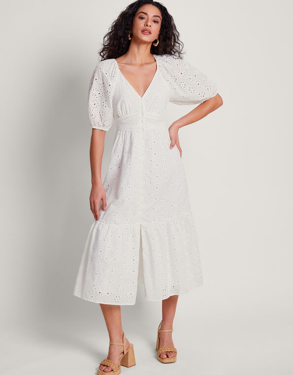 Bettie Broderie Dress, White (WHITE), large