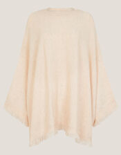 Fay Fringe Trim Poncho , Natural (NATURAL), large