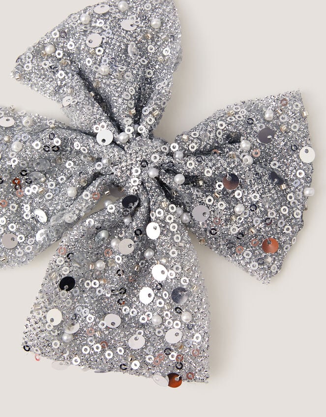 Embellished Bow Hair Clip, Silver (SILVER), large