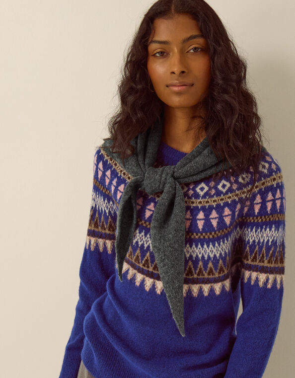 Fae Knitted Triangle Scarf, Grey (GREY), large