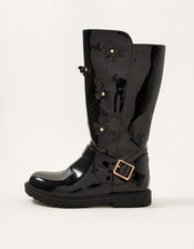 Patent Butterfly Riding Boots, Black (BLACK), large