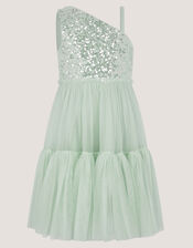 Asymmetrical Sequin Tulle Party Dress, Green (SAGE), large