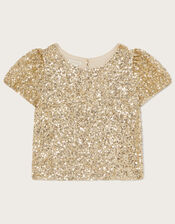 Sequin Cap Sleeve Top, Gold (GOLD), large