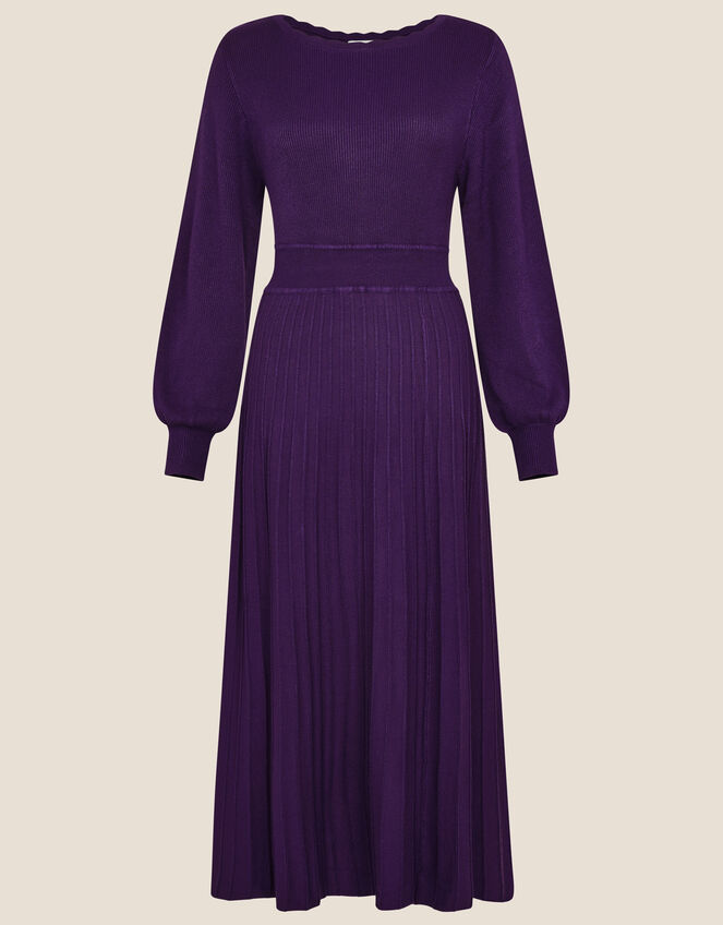 Slash Neck Scallop Dress , Purple (PURPLE), large