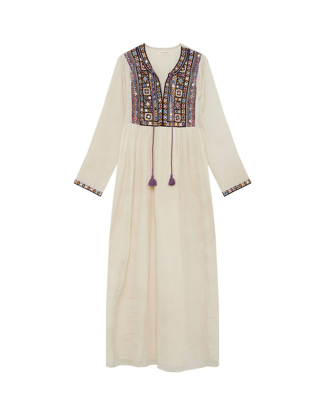 Maison Hotel Embroidered Neckline Dress, Cream (CREAM), large