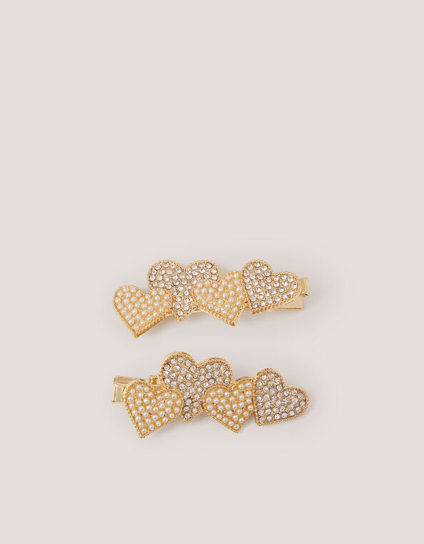 2-Pack Diamanté Heart Hair Clips, , large