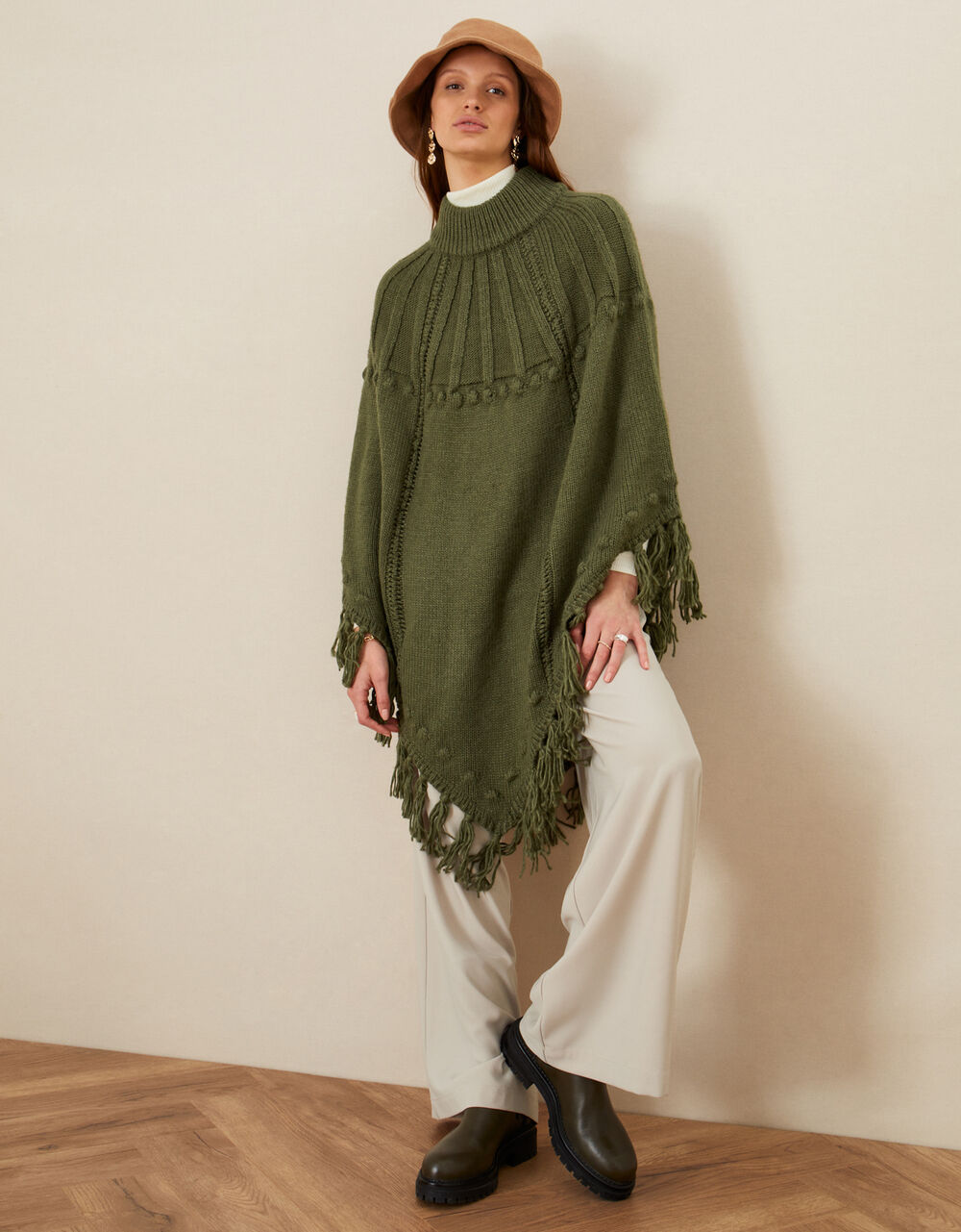 Women Women's Clothing | Tassel Cable Knit Poncho - HC49387