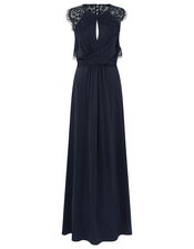 Yasmeen Lace Jersey Maxi Bridesmaid Dress, Blue (NAVY), large