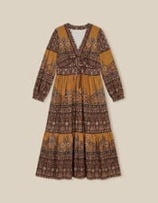 Branwen Floral Print Jersey Midi Dress, Yellow (OCHRE), large