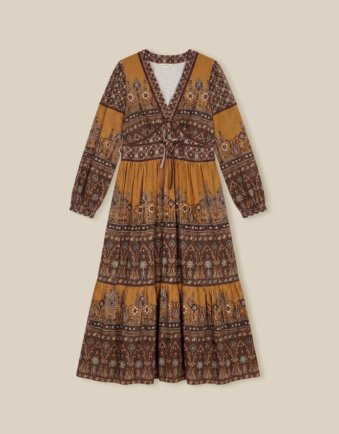 Branwen Floral Print Jersey Midi Dress, Yellow (OCHRE), large