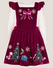Baby Top & Christmas Pinafore Dress Set, Red (RED), large