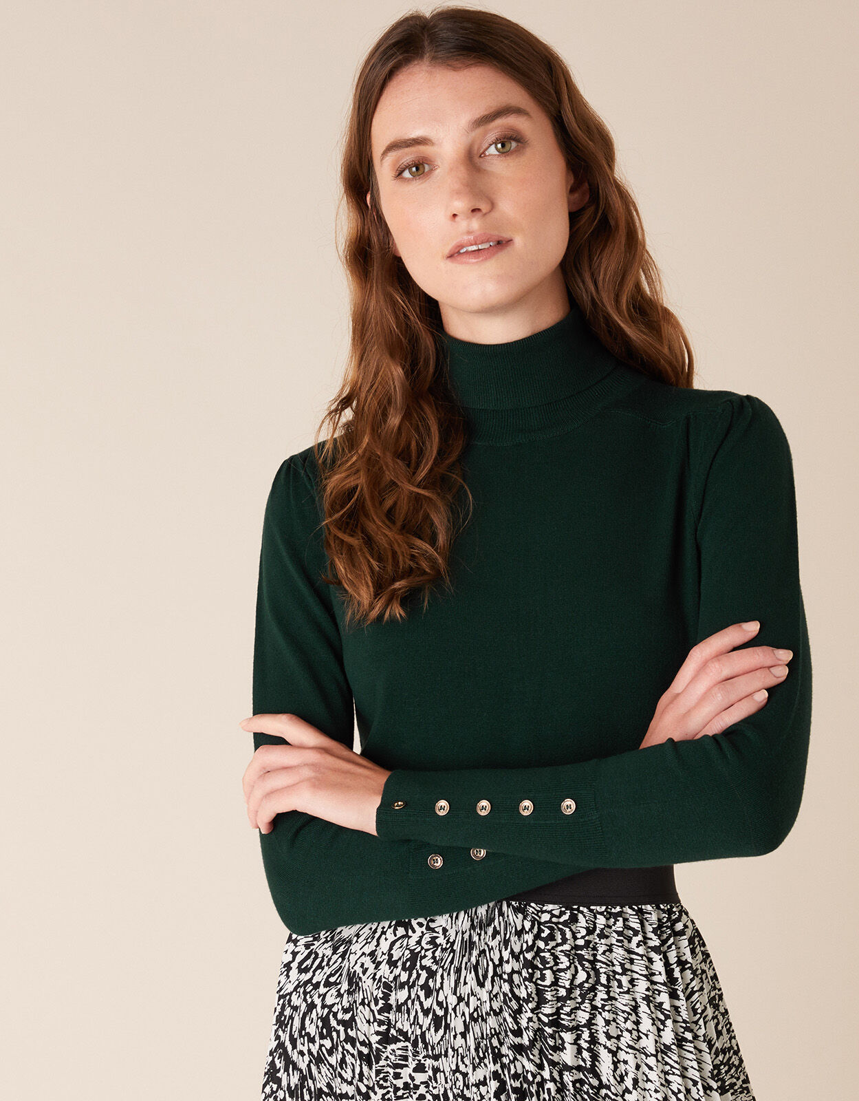 bottle green polo neck jumper