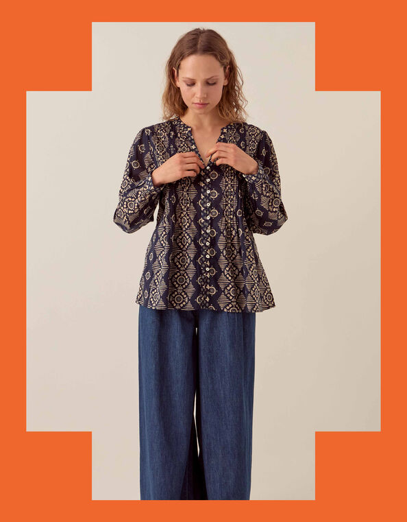 East Celine Print Blouse, Blue (NAVY), large