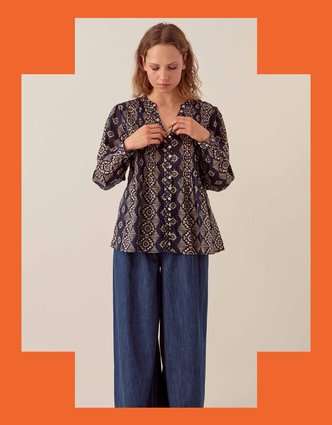 East Celine Print Blouse, Blue (NAVY), large