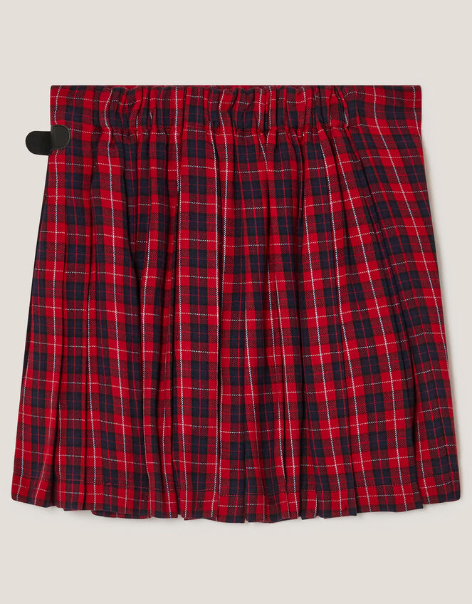 Floral Embroidered Tartan Kilt Skirt, Red (RED), large