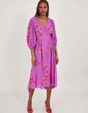 Lusia Embroidered Wrap Dress, Purple (LILAC), large