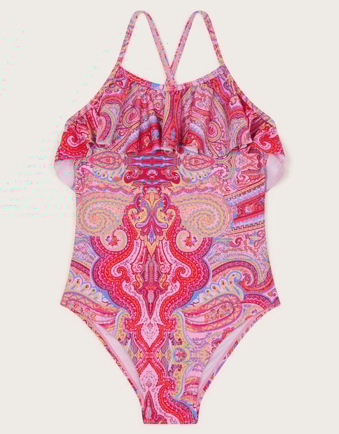 Paisley Frill Swimsuit, Orange (ORANGE), large
