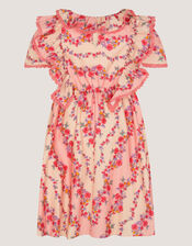 Floral Lace Trim Frill Dress, Pink (PINK), large