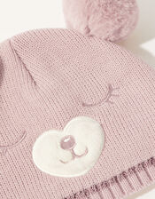 Florrie Pom-Pom Bear Beanie, Pink (PINK), large