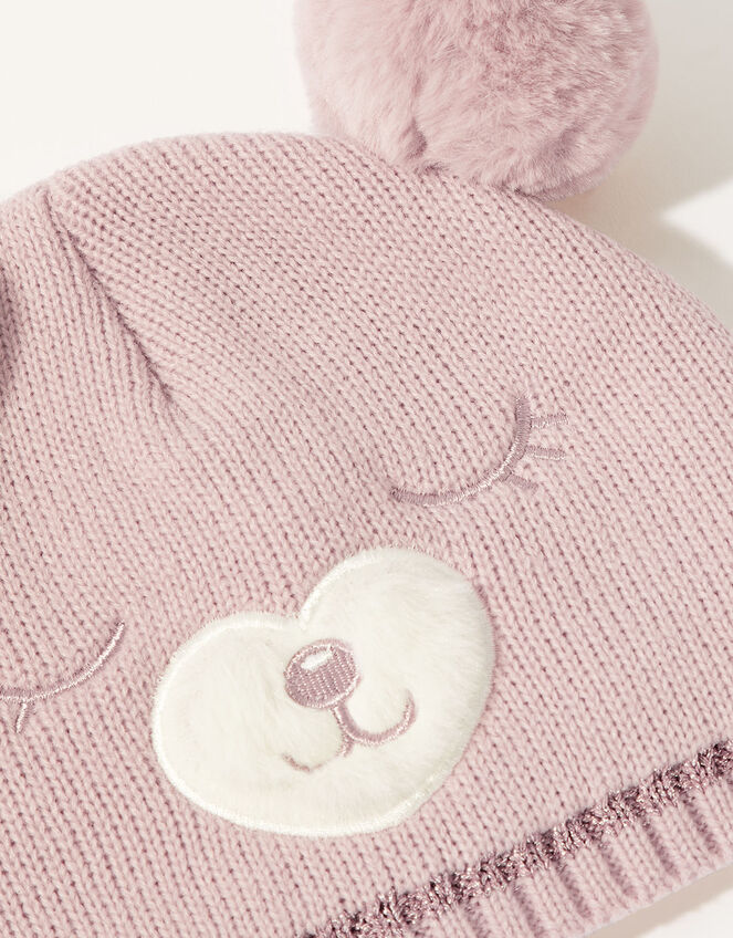 Florrie Pom-Pom Bear Beanie, Pink (PINK), large
