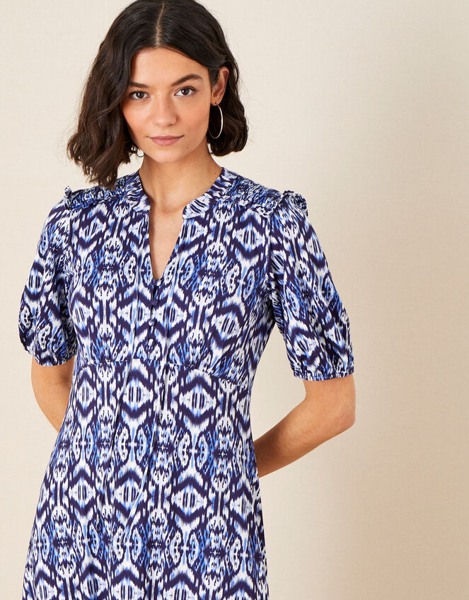 Ikat Printed Jersey Midi Dress, Blue (BLUE), large
