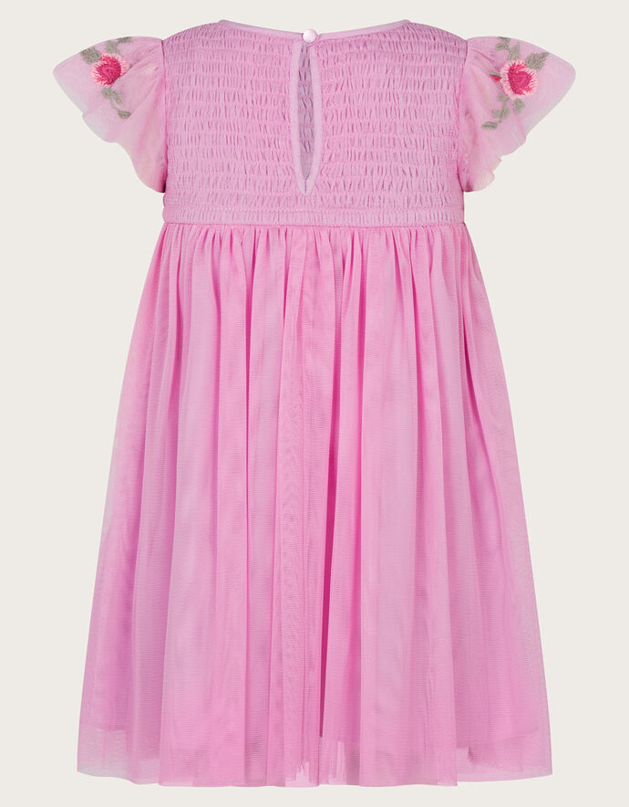 Newborn Baby Girl Mid-Season Dress In Pink Color With Bib And Cap main image 1