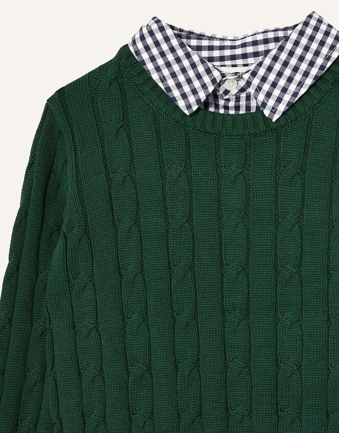Mock Collar Cable Knit Jumper, Green (GREEN), large