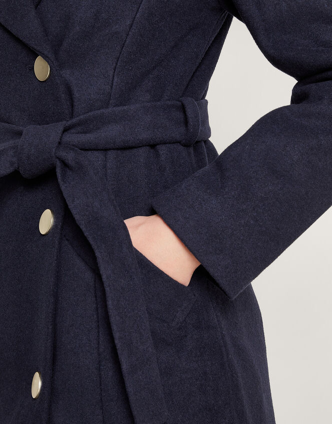 Lola Belted Wool Trench Coat, Blue (NAVY), large