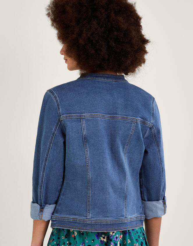 Cassey Collarless Denim Jacket, Blue (DENIM BLUE), large