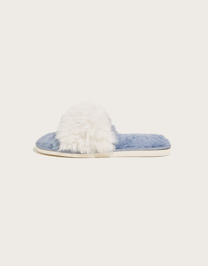 Faux Fur Twist Slide Slippers, Teal (TEAL), large