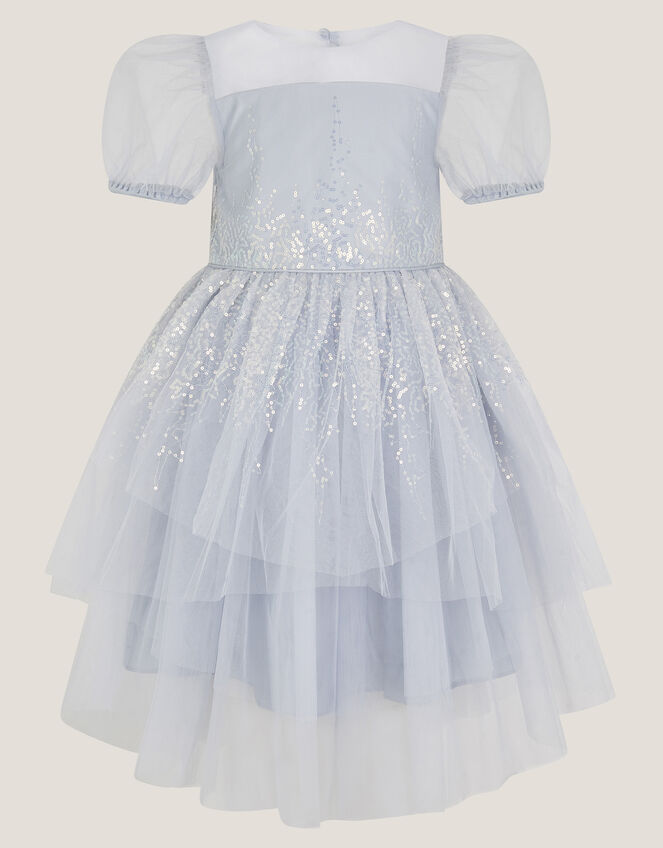 Sequin Puff Sleeve Tiered Party Dress, Blue (BLUE), large